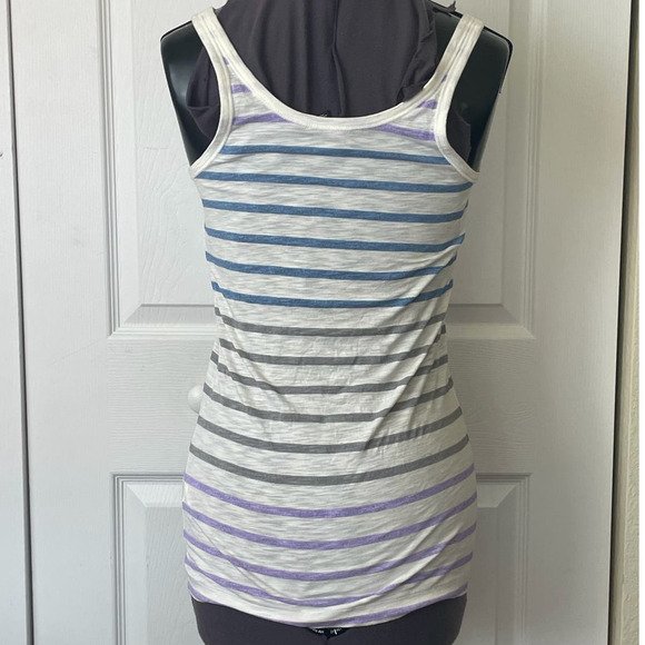 Banana Republic White Tank Top with Blue Purple and Gray Stripes • Size M 🔴 - Picture 2 of 4